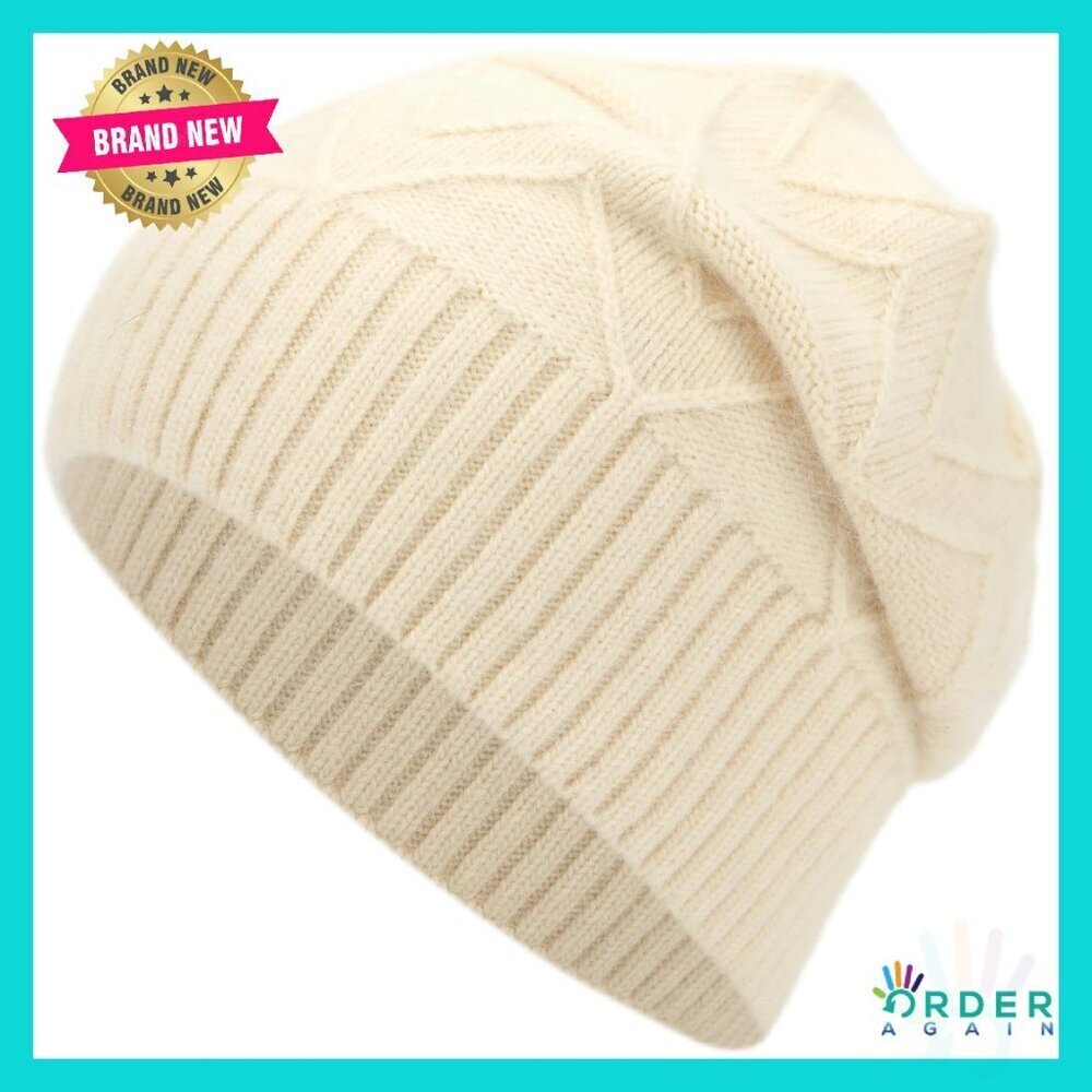 Cashmere Blend Beanie Soft Lightweight Warm Cable Knit Slouchy Hat Unisex